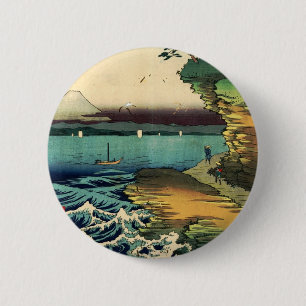 Macaron Rond 5 Cm Estampe japonaise vintage Ukiyo-e Mt. Fuji 房州保田ノ海岸