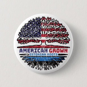 Macaron Rond 5 Cm Estonia Estonian American USA Tree Roots Flag