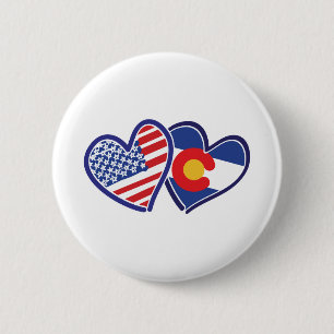 Macaron Rond 5 Cm États-Unis-Colorado-Coeurs-Drapeaux
