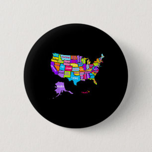 Macaron Rond 5 Cm États-Unis D'Amérique Carte Colorée Avec État N