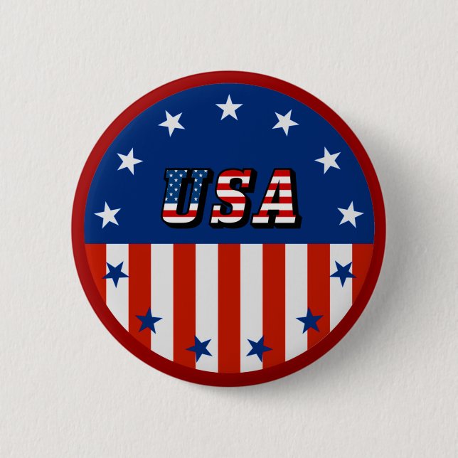 Macaron Rond 5 Cm États-Unis - Drapeau américain et étoiles dans le  (Devant)