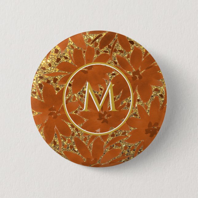 Macaron Rond 5 Cm Étincelle d'or monogramme classique (Devant)