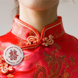 Macaron Rond 5 Cm Étiquette de nom de mariage chinois Bonheur Double