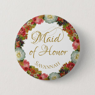 Macaron Rond 5 Cm Étiquette du nom de la femme d'honneur Mariage flo