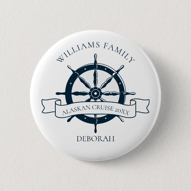 Macaron Rond 5 Cm Étiquette Famille Reunion Cruise Ship Wheel Name (Devant)