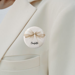 Macaron Rond 5 Cm Étiquette nominative beige crème à ruban