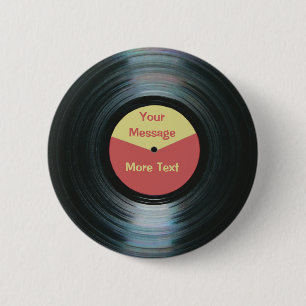 Macaron Rond 5 Cm Étiquette record rouge et jaune de musique noire