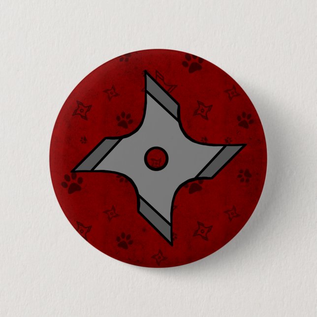 Macaron Rond 5 Cm Étoile de Shuriken Ninja dans le bouton rouge (Devant)