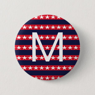 Macaron Rond 5 Cm Étoiles et Stipes Motif Monogramme 4 juillet