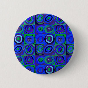 Macaron Rond 5 Cm Étude de couleur carrés Squares Bleus Cercles