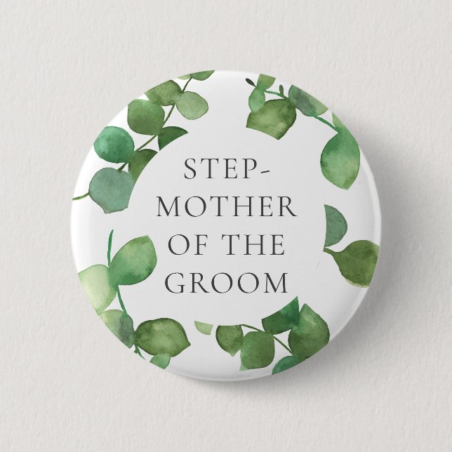 Macaron Rond 5 Cm Eucalyptus Green Boho Floral Nom du Mariage (Devant)