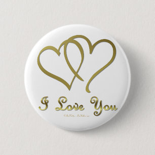 Macaron Rond 5 Cm Eventré Gold Hearts i Love You