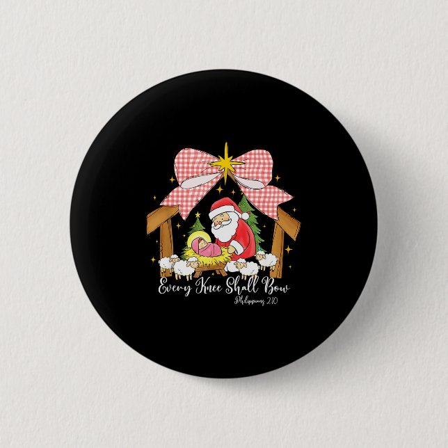 Macaron Rond 5 Cm Every Knee Shall Bow Santa Christmas Nativity Scen (Devant)