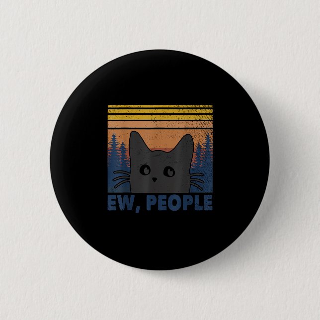Macaron Rond 5 Cm Ew Personnes Chat Noir Funny Anti Social Introvert (Devant)