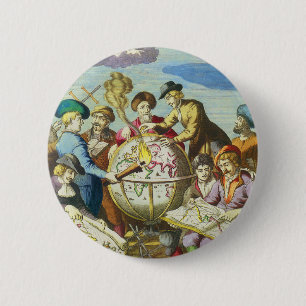 Macaron Rond 5 Cm Explorateurs vintage avec carte du globe antique, 
