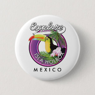Macaron Rond 5 Cm explorer la plage d'Isla Holbox au Mexique patch P