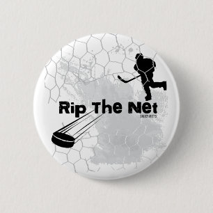 Macaron Rond 5 Cm Extraire la torche Pinback du joueur de hockey net