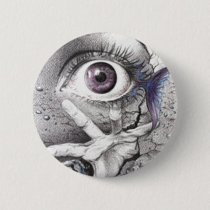 Macaron Rond 5 Cm Eye fish and hand Dark Surreal art Cool drawing