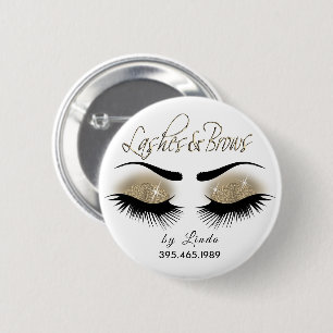 Macaron Rond 5 Cm Eyelashes et Brosses - Or léger