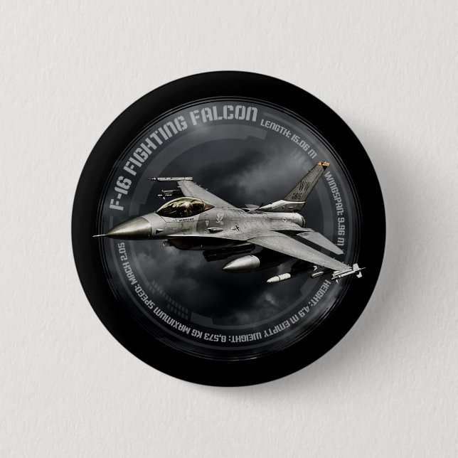 Macaron Rond 5 Cm F-16 Faucon combattant (Devant)