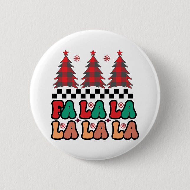 Macaron Rond 5 Cm Fa la la Retro Vacances de Noël Super (Devant)