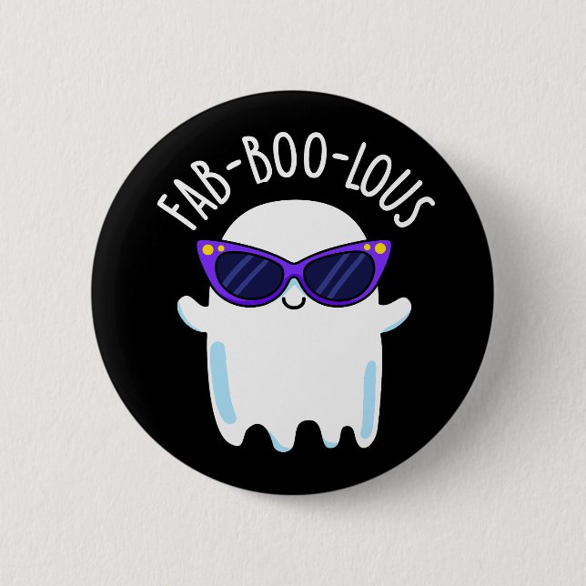 Macaron Rond 5 Cm Fab-Boo-Lous Funny Ghost Pun Dark BG (Devant)