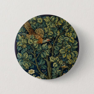 Macaron Rond 5 Cm Faisan d'arbre boisé William Morris