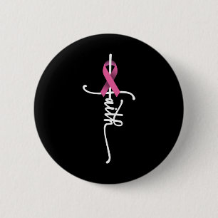 Macaron Rond 5 Cm Faith Cross Guerrier Survivant Pink Ribbon Breast