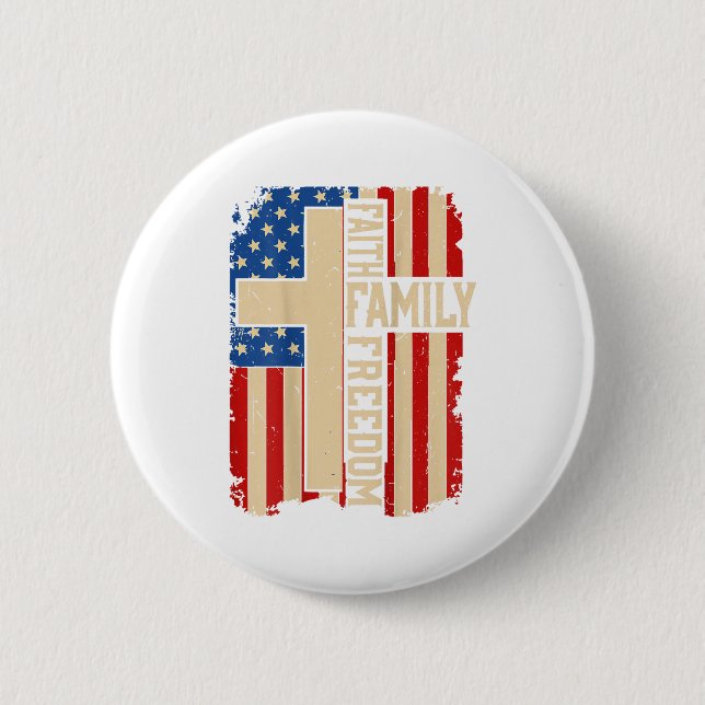 Macaron Rond 5 Cm Faith Family Dom God Country Patriotic Christian O (Devant)