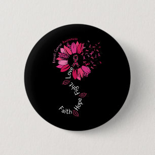 Macaron Rond 5 Cm Faith Hope Fight Love Cancer du sein Sensibilisati
