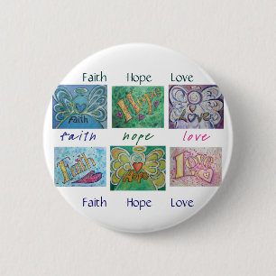 Macaron Rond 5 Cm Faith Hope Love Angel Word Collage Bouton ou épine