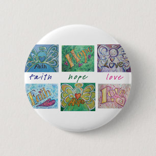 Macaron Rond 5 Cm Faith Hope Love Angel Word Collage Bouton ou épine