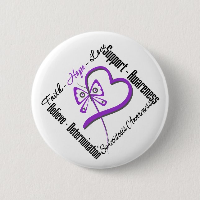 Macaron Rond 5 Cm Faith Hope Love Butterfly - Sensibilisation à la s (Devant)