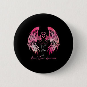 Macaron Rond 5 Cm Faith Hope Love Cancer du sein Sensibilisation Ail