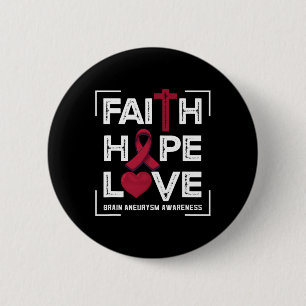 Macaron Rond 5 Cm Faith Hope Love Cerveau Aneurysme Sensibilisation