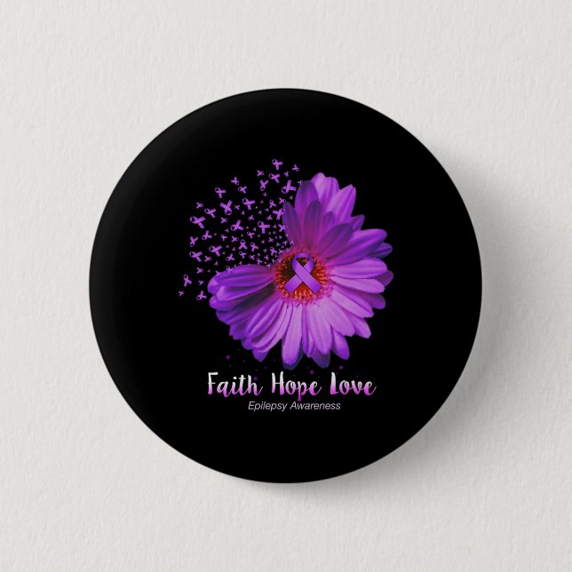 Macaron Rond 5 Cm Faith Hope Love Epilepsy Awareness Sunflower (Devant)