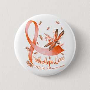 Macaron Rond 5 Cm Faith Hope Love MS Awareness Dragonfly