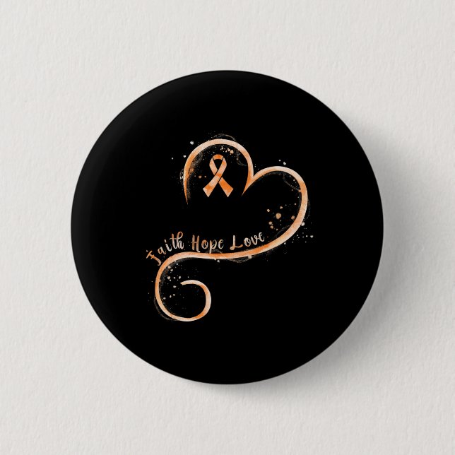 Macaron Rond 5 Cm Faith Hope Love Orange Ruban Leukemia Sensibilisat (Devant)