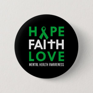 Macaron Rond 5 Cm Faith Love Green Ribbon Sensibilisation à la santé