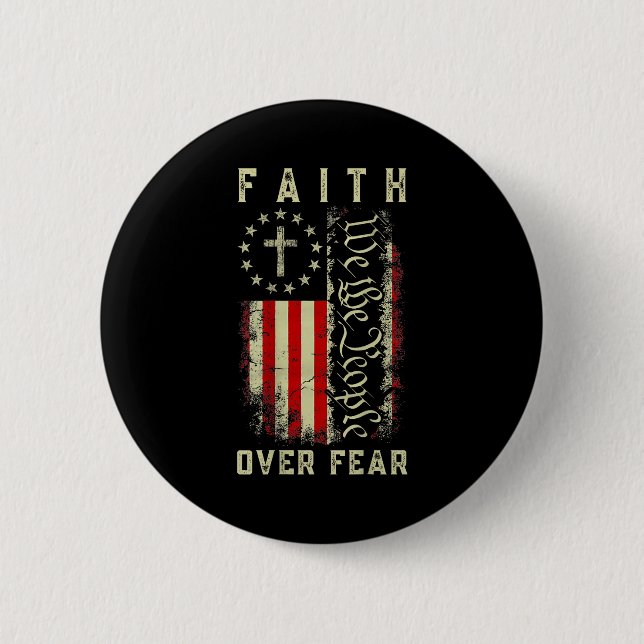 Macaron Rond 5 Cm Faith Over Fear Christian Cross Usa American Flag  (Devant)