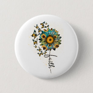 Macaron Rond 5 Cm Faith Sunflowers Butterflies Christian Religious