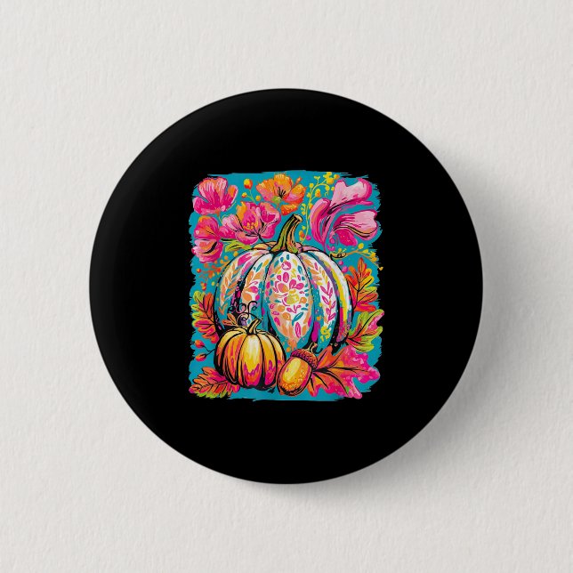 Macaron Rond 5 Cm Fall Floral Pumpkin,boho Floral Fall,girly Autumn  (Devant)
