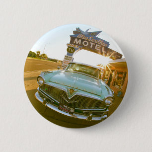 Macaron Rond 5 Cm Fameux motel Blue Swallow sur la route 66