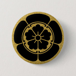 Macaron Rond 5 Cm [Famille Crêtes] Oda Mokko et fleur chinoise