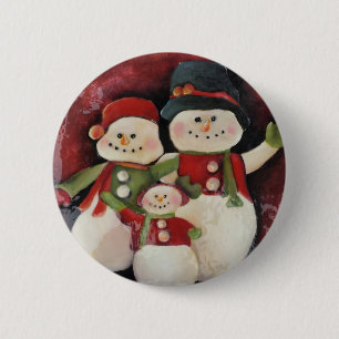 Macaron Rond 5 Cm Famille de bonhomme de neige - goupille