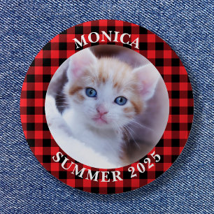Macaron Rond 5 Cm Famille Photo Red Black Buffalo Plaid Bordure