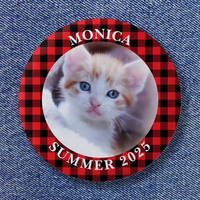 Macaron Rond 5 Cm Famille Photo Red Black Buffalo Plaid Bordure (Family Photo Red Black Buffalo Plaid Border Button)