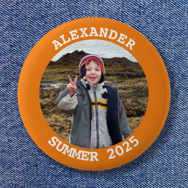 Macaron Rond 5 Cm Famille Ronde Personnalisée Photo Bright Orange (Personalized Round Family Photo Bright Orange Button)