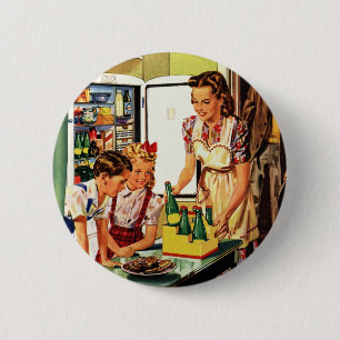 Macaron Rond 5 Cm Famille Vintage, Maman avec des Enfants, Snacks da