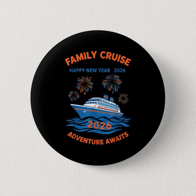 Macaron Rond 5 Cm Family Cruise Happy New Year 2026 Adventure  (Devant)